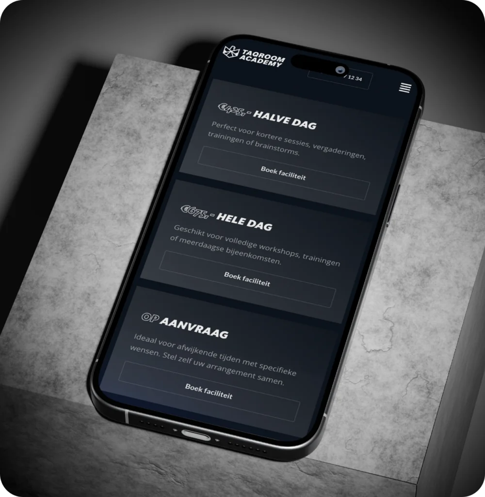 Tarieven overzicht van TAQROOM ACADEMY op mobiel