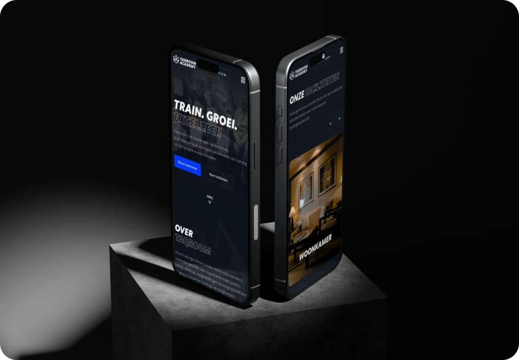De website van TAQROOM ACADEMY op mobiel